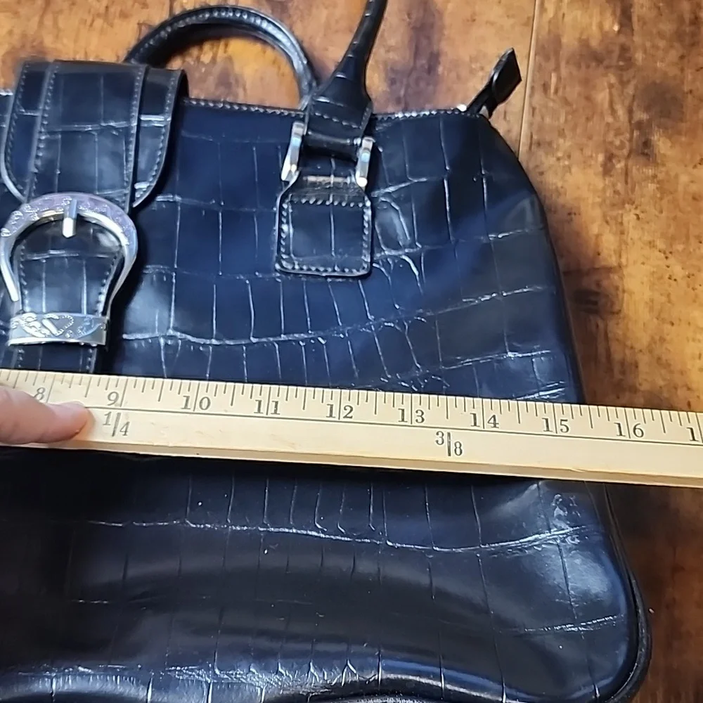COLDWATER CREEK | Elegant Black Crocodile-Embossed‎ Faux Leather Tote Handbag